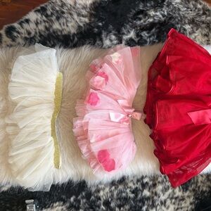 Set of 3 Girls' Tulle Tutus - White, Pink & Red 0-12 months